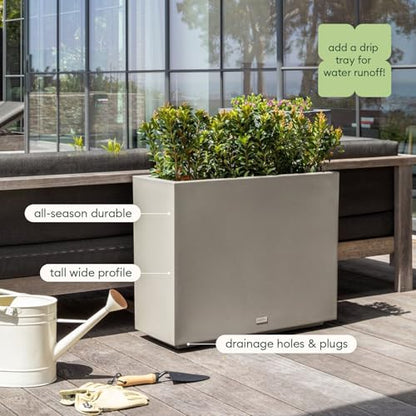 Veradek Block Series Span Planter - Tall Rectangular Outdoor Planter - color: Gray, size: Medium - 2 Pack
