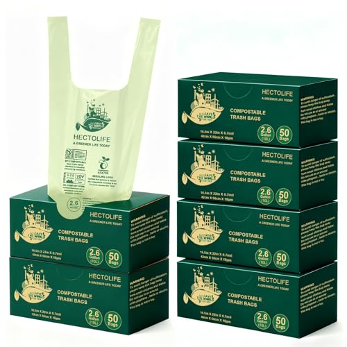 HECTOLIFE 2.6 Gallon 300 Count Compostable Bags Handle Tie - style: 2.6gallon (300count)