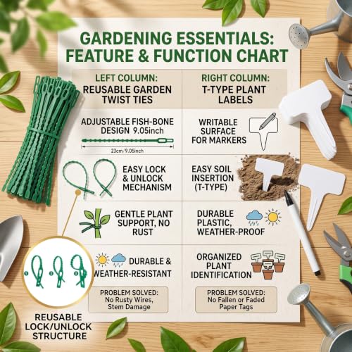 100 Garden Plant Ties & 50 T-Type Plant Labels Kit