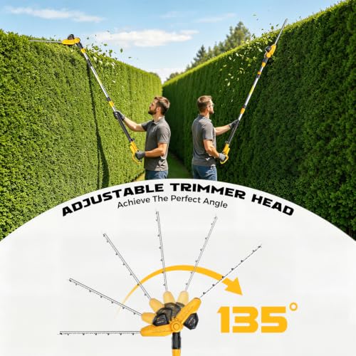 Ecarke Pole Hedge Trimmer Cordless Compatible with DeWalt 20V (Tool Only) - color: Yellow