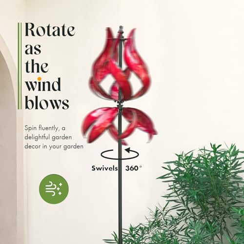 Red Tulip Wind Spinners Outdoor - 87" H Large Yard Spinners