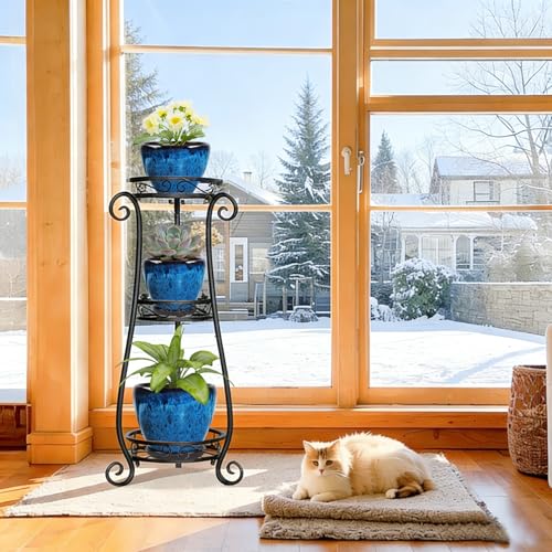 Ceramic Plant Pots With Saucer & Drainage Hole, 8 inch Indoor Flower Pots - color: Blue, size: 8 inch