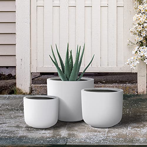 Kante Set of 3 White Concrete Capsule Planters 13.1" 11" 9" Dia - color: White, size: 13.1"Dia, 11.0"Dia, 9.0"Dia (Set of 3)