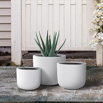 Kante Set of 3 White Concrete Capsule Planters 13.1" 11" 9" Dia - color: White, size: 13.1"Dia, 11.0"Dia, 9.0"Dia (Set of 3)