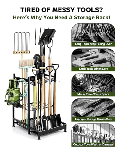 Garden Tool Organizer, Garage Shed Storage, Broom & Hose Tool Rack