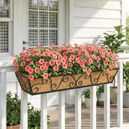 Y&M 6Pcs 30 Inch Large Window Box Railing Planter with Coco Liner, Outdoor Window Flower Boxes Over The Railing Planter Boxes Deck Fence Porch Patio Planter-Butterfly - size: Butterfly 30in 6p