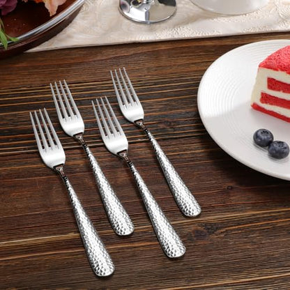 KEAWELL Premium Louise Hammered 4-Piece Fork Set (4, 7.28" Salad Forks) - size: 7.28" Salad Forks