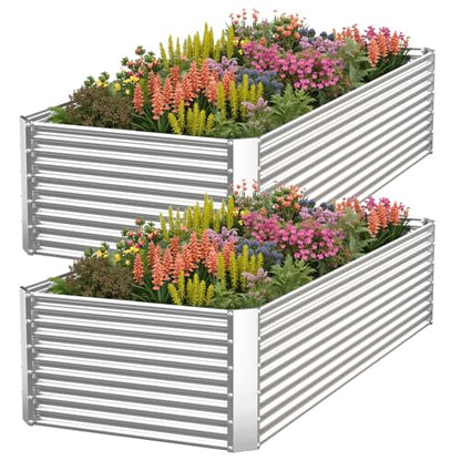 2 Pack Tall Corrugated Galvanized Steel Raised Garden Bed Outdoor, Metal Above Ground Garden Bed for Vegetables and Flowers, Rectangle Raised Beds for Gardening-3x2FT - size: 3x2FT