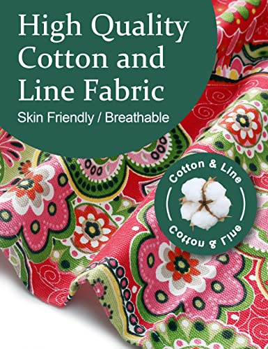 Big Plus Size Aprons for Women with Pockets Cotton Linen Baking Kitchen Cooking - color: Red Flowers