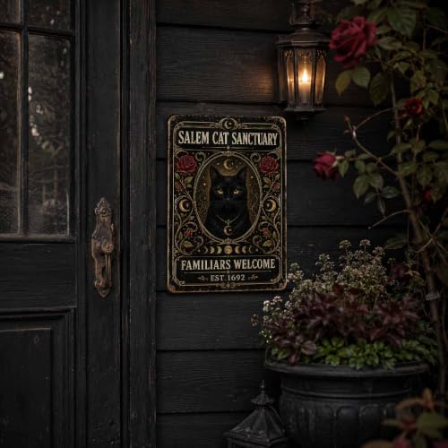 Halloween Metal Art Sign Salem Cat Sanctuary Black Cat Wall Decor - color: 06A