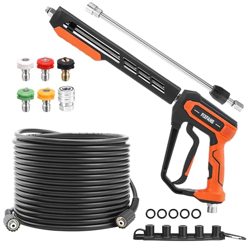 FIXFANS Pressure Washer Gun and Hose Kit, 50FT Power Wash Hose, M22 Fitting - size: 50 FT