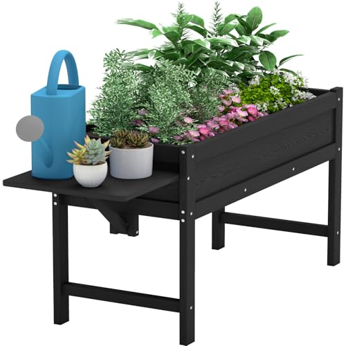 HDPE Raised Garden Bed with Legs, 49x21x27in All-Weather Heavy Duty Planter Box, Outdoor Elevated Garden Bed for Seeds, Herb, Flower, Vegetable (Black) - color: Black, size: 49x21x27in