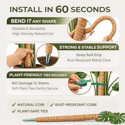 2 Pack 28" Bendable Moss Pole Monstera Plant Support for Climbing Plants - size: 28"