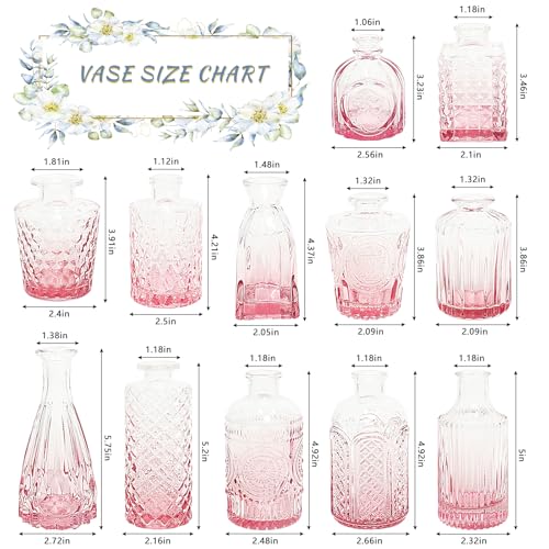 SUPMIND Glass Bud Vases Set, 12pcs Pink Small Flower Vases in Bulk - color: Pink, size: 12Pcs