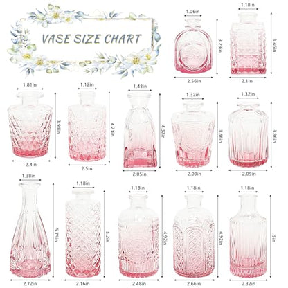 SUPMIND Glass Bud Vases Set, 12pcs Pink Small Flower Vases in Bulk - color: Pink, size: 12Pcs