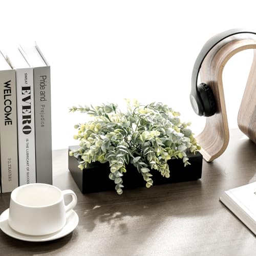 MyGift Artificial Grass Plant in Rectangular Wood Planter (Black, 10 Inch) - color: Black, size: 9.5 Inch