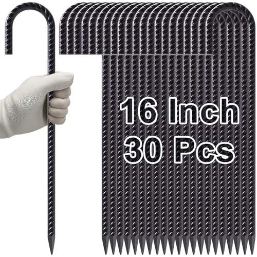 VVOKGO Rebar Stakes 16 Inch J Hook Heavy Duty Steel Chain Link Fence Stakes - color: J-16 Inch-Φ5/16"-Black, size: J-16 Inch-30 Pcs