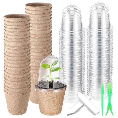 Baderke 120 Pcs Biodegradable Nursery Pots with 30 Humidity Dome and 30 Labels, 3.15" Plant Nursery Seed Starter Planter Biodegradable Peat Pots for Planting Seedlings, Vegetables (Round) - size: 3.15", style: Round