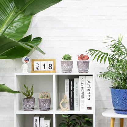 Gepege Ceramic Succulent Pots, 4 Inch Small Plant Pots with Drainage - color: Clay+white, size: 4 Inch - Set of 4