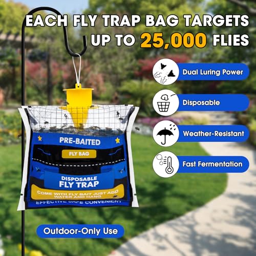 10 Pack Pre-Baited Fly Traps Outdoor Fly Bags for Patio Farm Ranch - size: 10 Packs