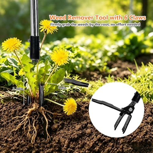 Weed Puller Tool Stand Up Hand Weeder Tool with Adjustable Long Handle, Weed Remover with Steel Head, Remove Weeds Root Easily Without Bending, Pulling or Kneeling for Lawn Garden(6 Claws) - size: 6 CLAWS