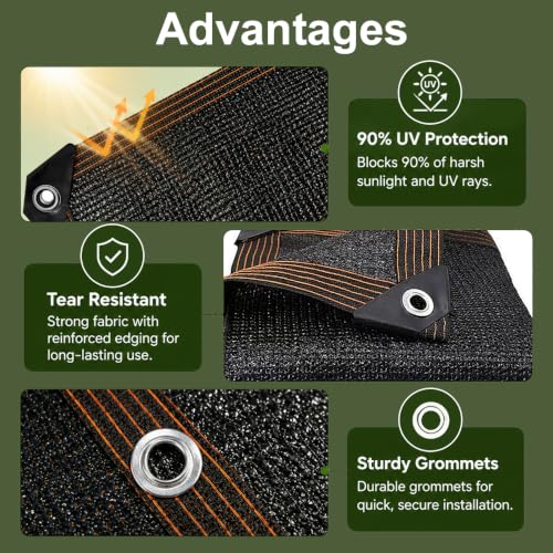 Shade Cloth for Garden, 90% Shade Tarp with Grommets, 20x20FT - size: 20*20