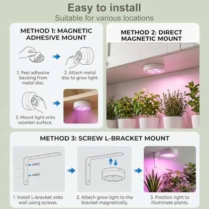 2 Pack Rechargeable Grow Light, Cordless Full Spectrum LED for Indoor Plants, Magnetic Mount, Timer & Remote, USB-C 2000mAh for Shelf, Herbs, Succulents, Seedlings & Greenhouse (Black)