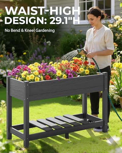 SERWALL Raised Garden Bed with Legs-Gray - color: Gray, size: 1 pack