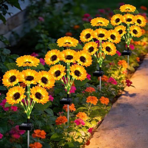 Solar Lights Outdoor 4 Pack 24 Solar Sunflower Flowers Lights Garden Decor - size: sunflowers with 6 blooms