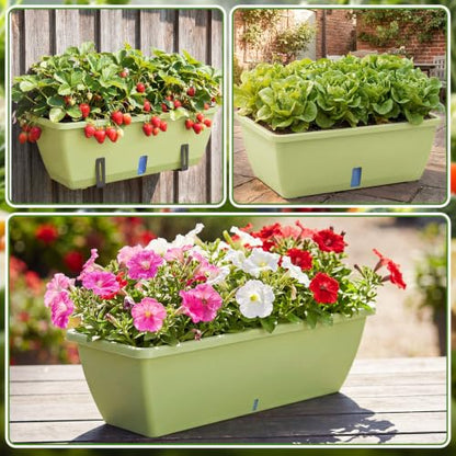 8 Pcs 24 Inch Plastic Window Boxes Planters, Light Green - color: Light Green