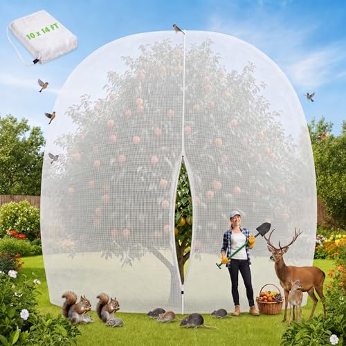 1 Pcs Large Fruit Tree Netting 10 X 14 Ft with Zipper Drawstring - size: 10 x 14 ft