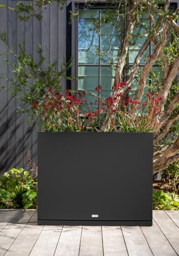 Veradek Block Series Span Planter & Drip Tray - Rectangular Outdoor Planter - color: Black, size: Medium - 2 pack with saucers