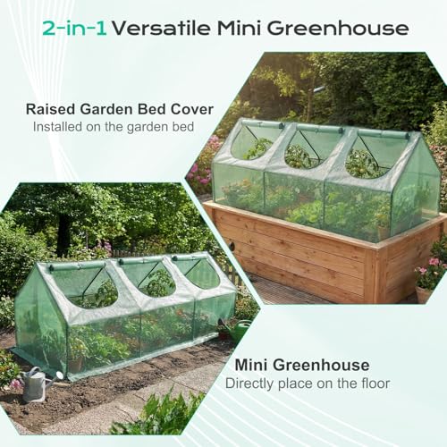 BPS 9x3x3 FT Mini Greenhouse with Roll-Up Zipper Windows, Green PE - color: Green, size: 9x3x3 FT