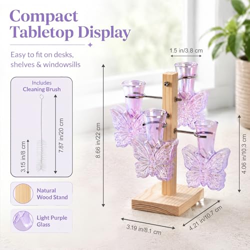 Nacome Plant Terrarium Propagation Stations: Purple Vase with Wooden Stand - color: Purple