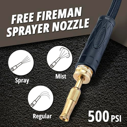 Hydrosteel PRO 100 Ft Heavy Duty Metal Garden Hose with Nozzle, Water Hose Made from 304 Stainless Steel, Flexible, Lightweight, Brass Crush Resistant Fittings, Kink Free, 5/8” Diameter, 600 PSI - size: 100 Feet