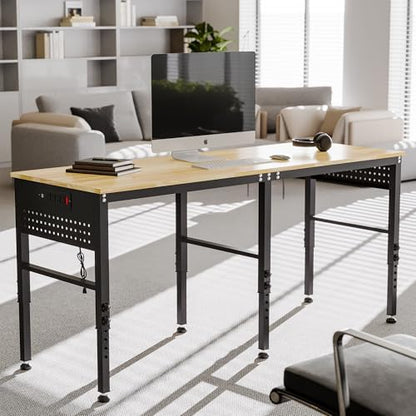 72" Adjustable Heavy Duty Workbench with Power Outlets & Pegboard - size: 72 INCH/Power outlets