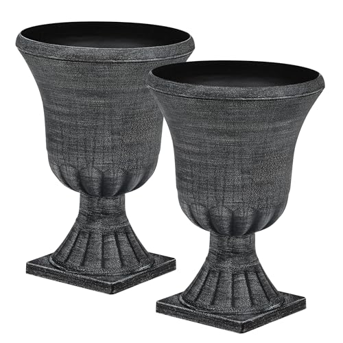 2-Pack 22" Washed Black Plastic Urn Planters with Drainage Holes - color: 22"h-washed Black