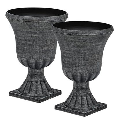 2-Pack 22" Washed Black Plastic Urn Planters with Drainage Holes - color: 22"h-washed Black
