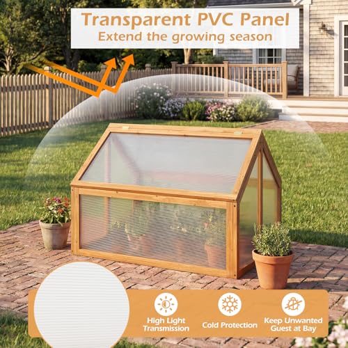 Giantex Wood Cold Frame Greenhouse, Portable Raised Flower Planter Protection with Transparent Openable Roof, Small Indoor Outdoor Hot House for Garden Sunroom Balcony, 36”x33”x23” - size: 36”x33”x23”