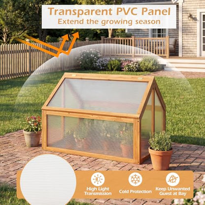 Giantex Wood Cold Frame Greenhouse, Portable Raised Flower Planter Protection with Transparent Openable Roof, Small Indoor Outdoor Hot House for Garden Sunroom Balcony, 36”x33”x23” - size: 36”x33”x23”