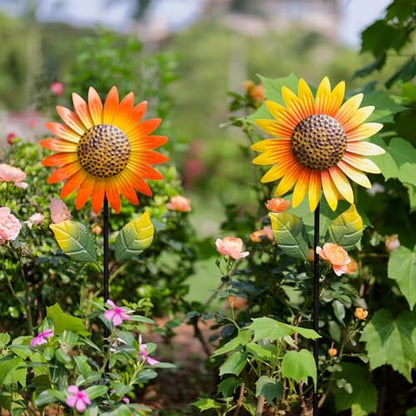 Viveta 2Pack Metal Sunflower Wind Spinner Outdoor,Pinwheels - color: A-sunflower-2 Pack