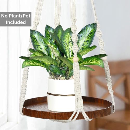2 Pack Macrame Plant Hanger, Hanging Plant Shelf (12" + 10") - color: Beige, size: 2-Pack, 1-Tier
