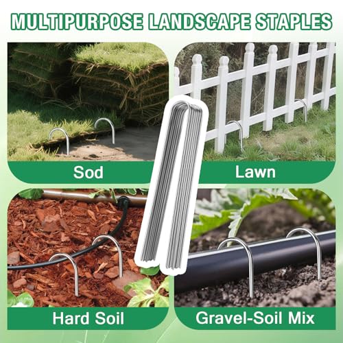 8 Gauge Landscape Staples, FUIJOL 12 Inch 15 25 50 100 Pack Heavy Duty U-Shaped Landscape Stakes, Galvanized Garden Staples for Weed Barrier Stakes, Ground Cover, Irrigation Tubing, Fence (25,12 Inch) - size: 12inch