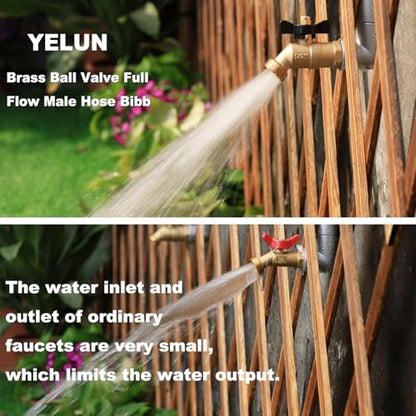 Brass Ball Valve Full Flow 1/2" Male NPT inlet Connection with 3/4" Male GHT water hose outlet Heavy-Brass Faucet for gardens and patios (1/2 inlet Butterfly 2PCS) - color: 1/2 inlet Butterfly 2PCS