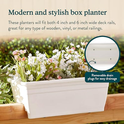 The HC Companies 24 Inch Heavy Duty Deck Rail Planter Boxes, White, 2-Pack