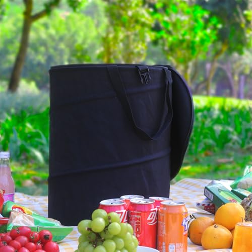 Collapsible Trash can with lid,Foldable Camping Trash can,Pop-up Trash can with lid,Outdoor Trash can with lid,Clothes and Toys Recycle bin,Thickened, Solid, Durable,Attached Hook (Black) - color: black