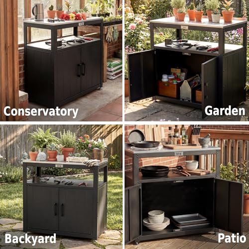 Feasto Heavy-Duty Potting Bench with Storage & Stainless Steel Top - color: Black