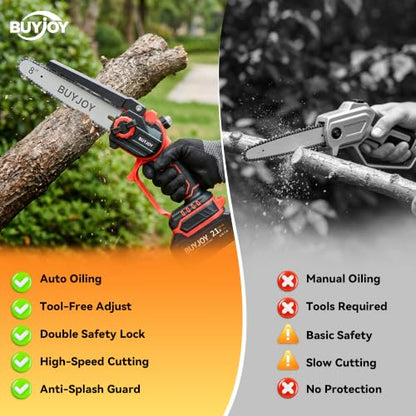 BUYJOY 4-in-1 Electric Pruning Shears & 8 Inch Pole Saw Combo - color: Red-black