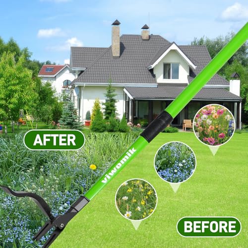 Weed Puller,Stand-Up Weeding Picker Tool,Detachable Hand Weed Root Remover Tool,with 4-Claw Steel Head & 3-Sectioal Pole Long Handle for Lawn/Yard and Garden Gripper Without Bending or Kneeling