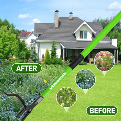 Weed Puller,Stand-Up Weeding Picker Tool,Detachable Hand Weed Root Remover Tool,with 4-Claw Steel Head & 3-Sectioal Pole Long Handle for Lawn/Yard and Garden Gripper Without Bending or Kneeling